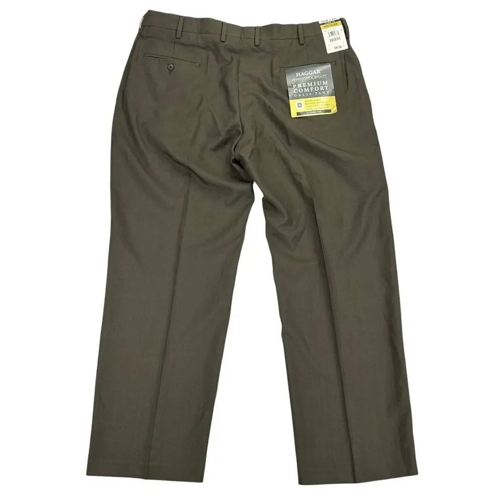 Haggar Mens Premium Comfort Classic Fit Flat Front Dress Pants Brown 40x29
